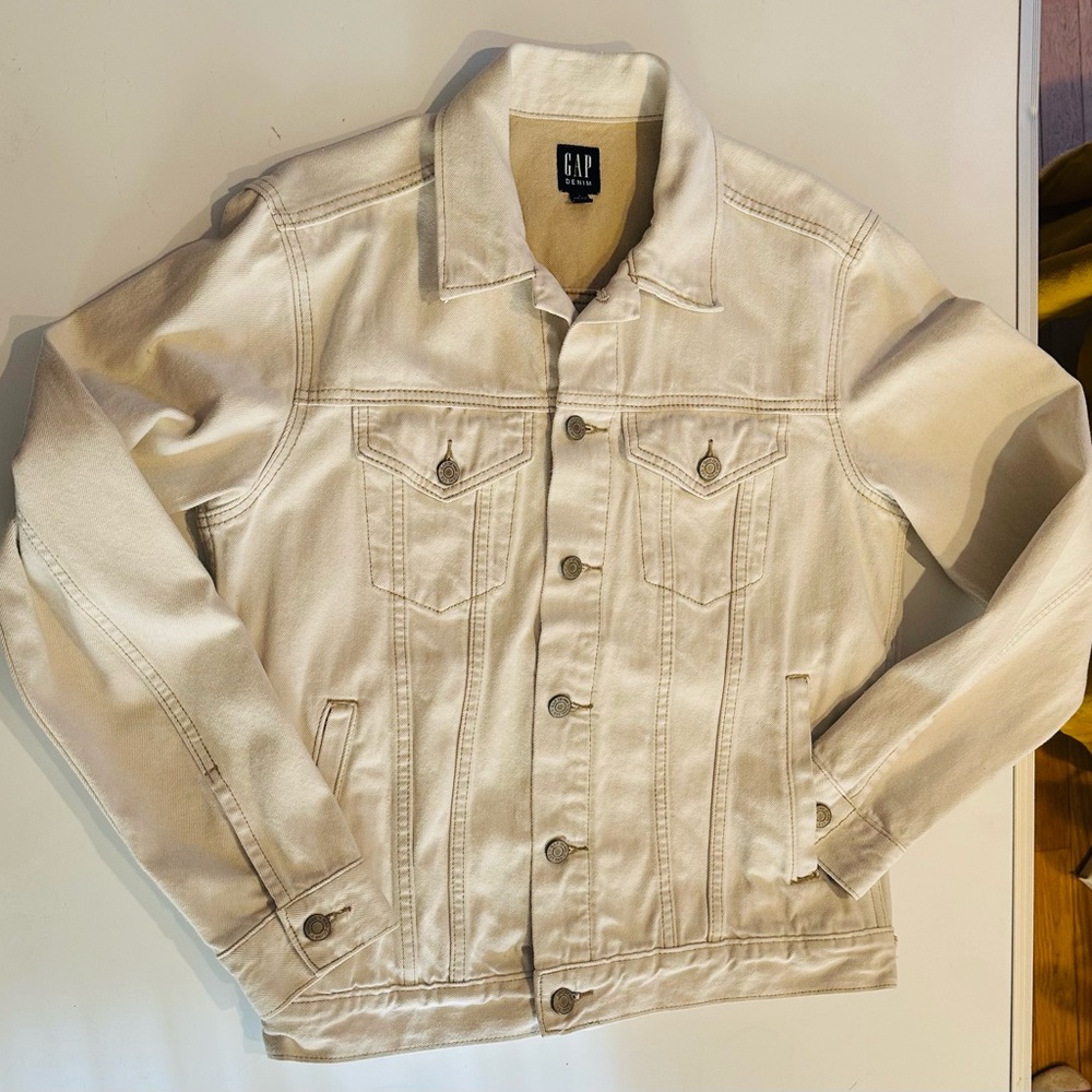 Gap Unisex Jean Jacket Cream Denim Icon Small 1990’s Vintage Y2K Casual Designer